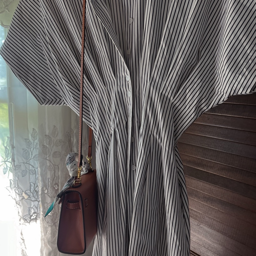 Exquise Tobie 100% Linen Pinstriped Lightweight Pleated
Casual Midi Dress XXS